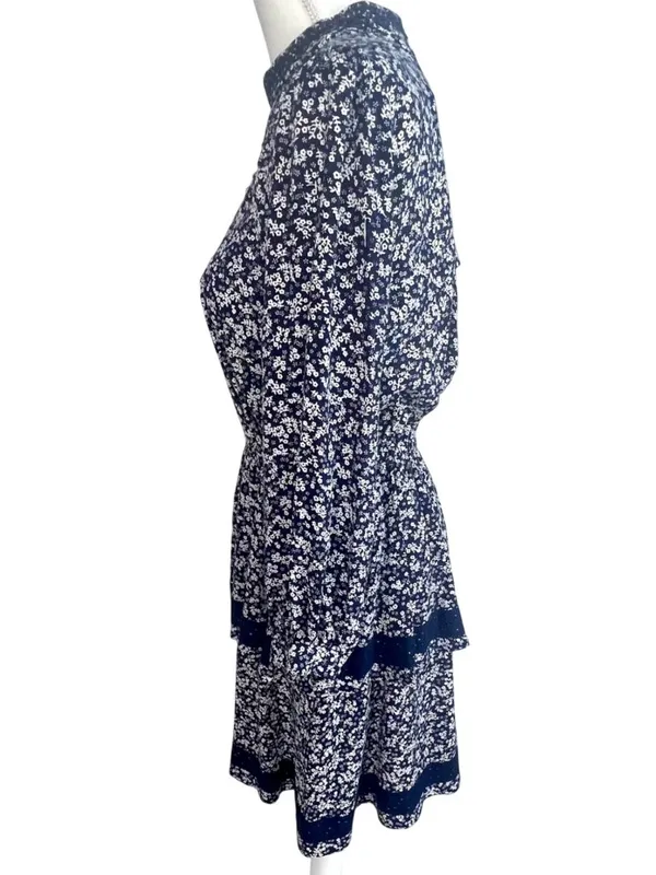 Chelsea & Violet Mini Floral Print Tiered Ruffle Long Sleeve Dress S Blue NWT - Image 5