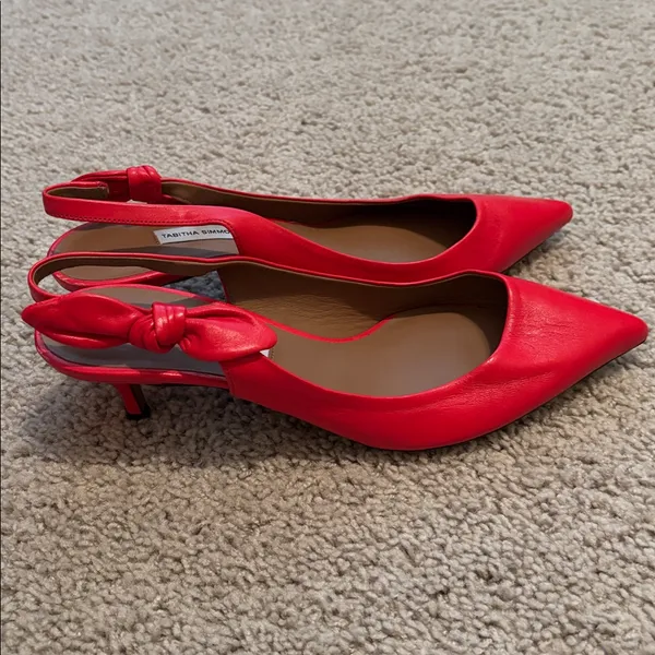 Tabitha Simmons Red Bow Accent Slingback Kitten Heel Size 9 - Image 3