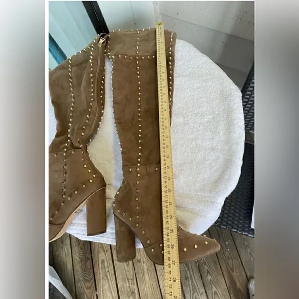 New Venus Faux Suede Studded Over the knee Taupe Boots - Image 5