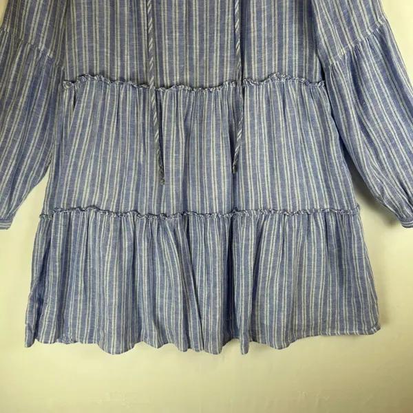 Rails Everly Ludlow Stripe Tiered Linen‎ Blend Mini Dress Blue White Small - Image 8