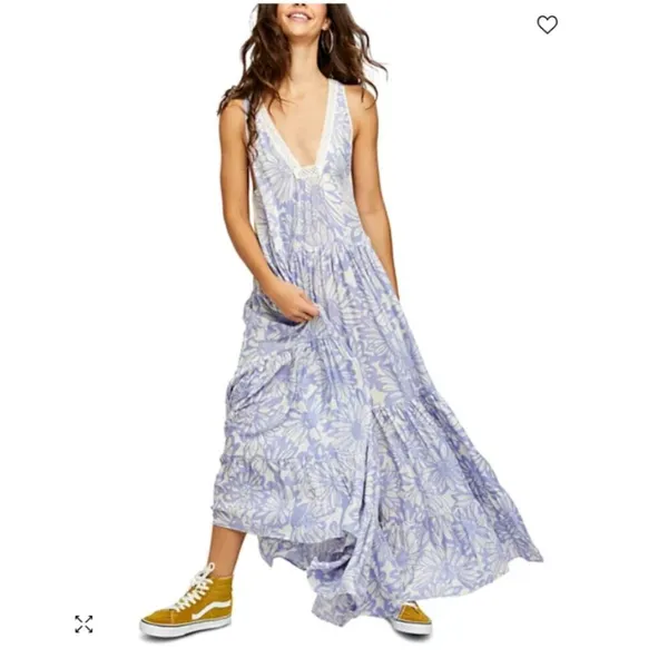 Free People Tiers For You Blue Floral Crochet Boho Maxi Slip Dress NWT - Image 2