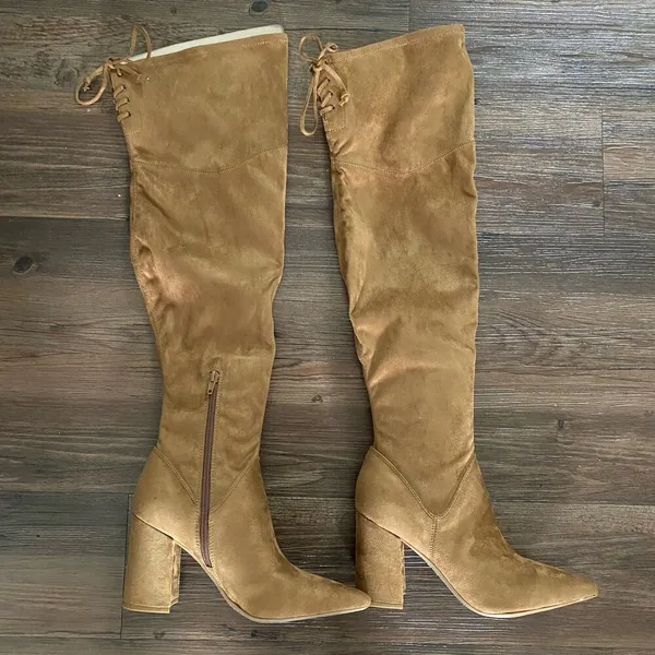 Nine‎ West sz 8.5 brown faux suede chunky high heel boots NWT - Image 2