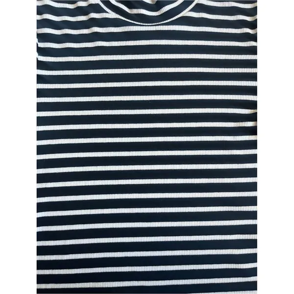Maeve by Anthropologie Ribbed Mock Neck Striped Top Half Sleeve Black White S - Image 4