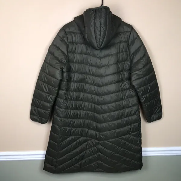 Harvey & Jones Women's Olive Green Nylon Long Line Hooded Puffer Coat - Image 7