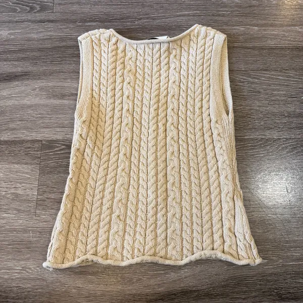 Industry Tan Cable-Knit Button Front Crop Tank Top - Image 5