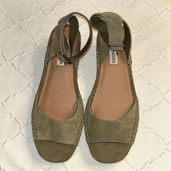 Steve Madden Green Suede/Leather Wedge Heel Open Toe Sandals (Size 8.5M) - Image 9