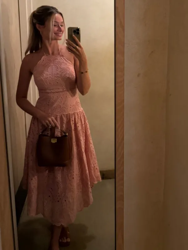 FARM RIO Blush Eyelet Midi Dress in Pink Size X-Small - Image 10