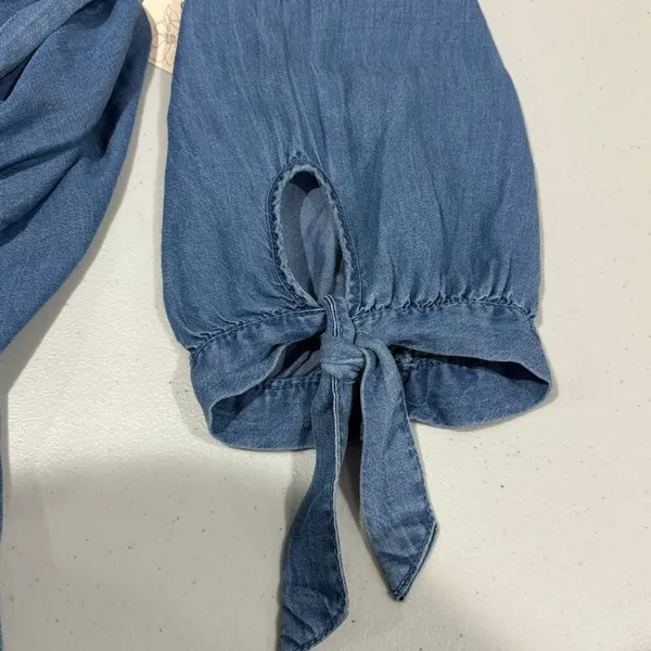 Magnolia‎ Skye NWT Boho Off-Shoulder Jumpsuit with Tie Sleeves Blue Chambray L - Image 6