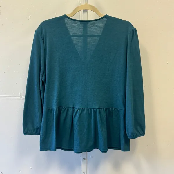 Ann Taylor Factory Teal Blue V-Neck Peplum Top Long Sleeve Blouse Size M 491073 - Image 2