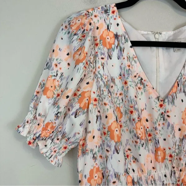 Loft | White Colorful Floral V-Neck Midi Length A-Line Dress Size 6 Women's - Image 2