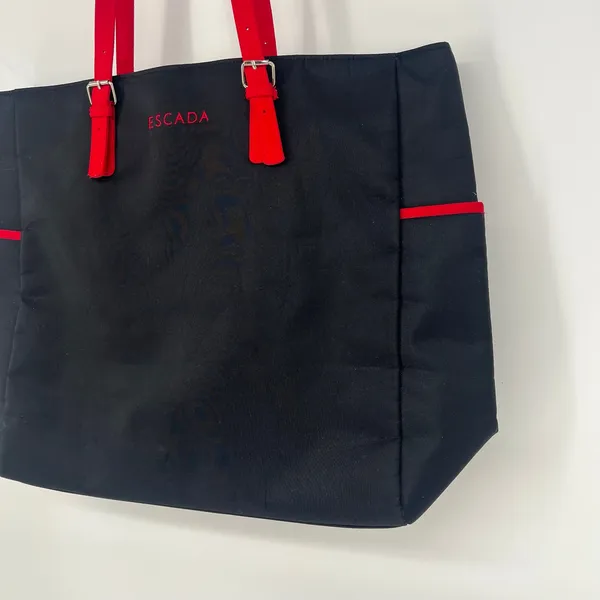 Escada Large Nylon Shopper Tote Black Red Shoulder Bag Travel Tote - Image 6