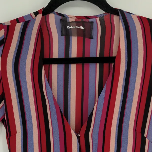 Reformation Anya Women's Wrap Dress Size Extra Small Vertical Stripe Colorful‎ - Image 4
