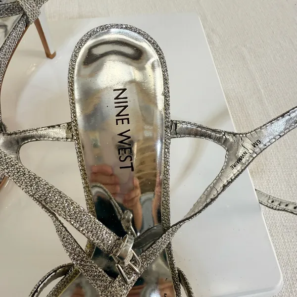 Nine West Sparkling Silver Strappy Heels - Image 5
