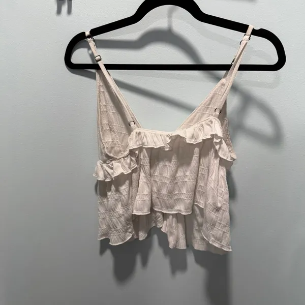 Free People Cami Top Cream XS Boho Ruffle Smocked Festival Summer Tank - Image 3