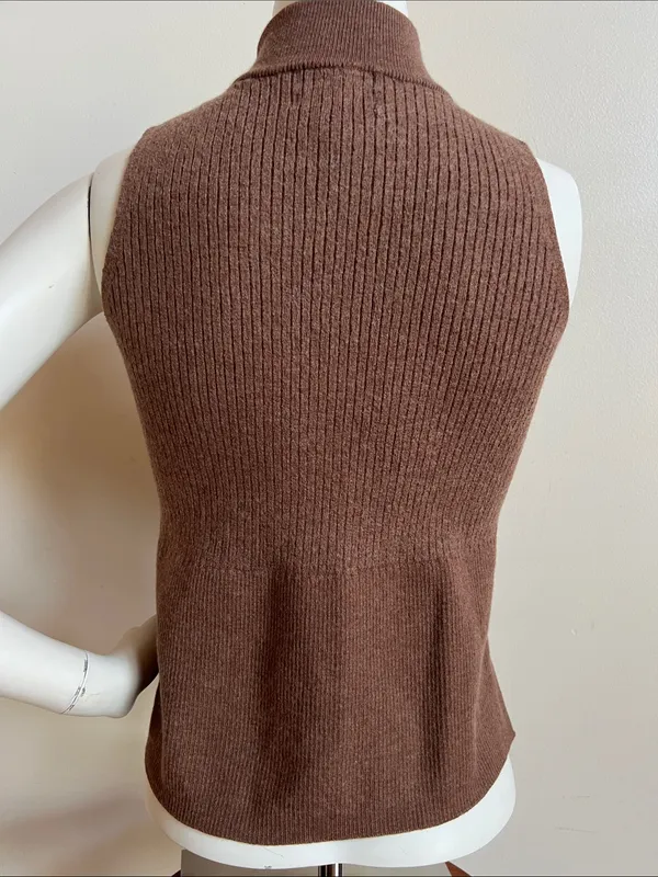 H by Halston Sleeveless Turtleneck wool Sweater - Taupe Brown - Image 6