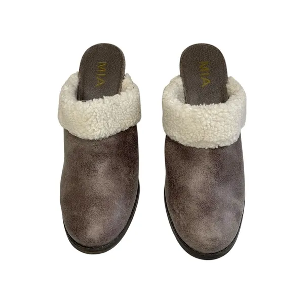 MIA Mitzy Sherpa-Lined Block Heel Mules in Gray/Taupe,‎ Size 9M - Image 5
