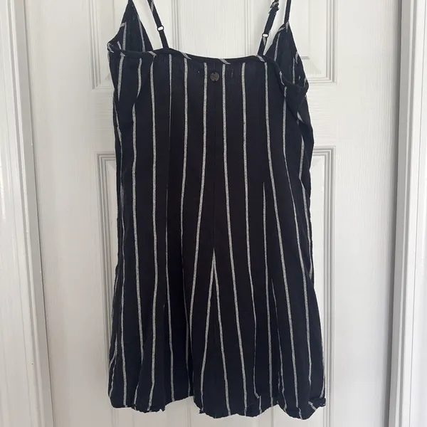 Billabong Black and white striped mini button-up dress with adjustable straps #stripedress - Image 2