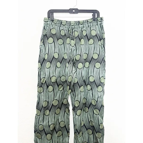 Zara Green Geometric Flowy Satin Cropped Pants Size Large Abstract Funky Boho - Image 9