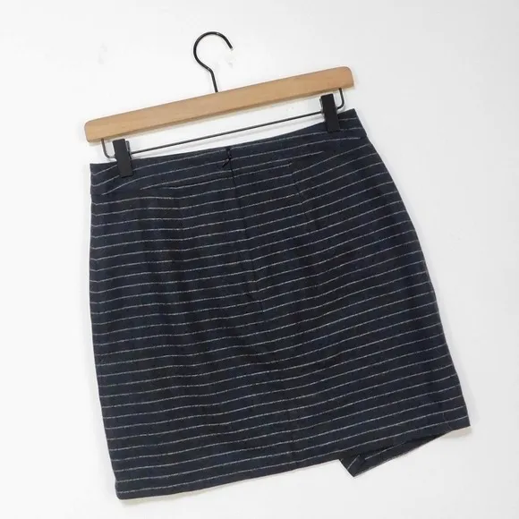 MADEWELL Wool Gray‎ Striped Mini Skirt Academia Collegiate Faux Wrap Size 4 - Image 6