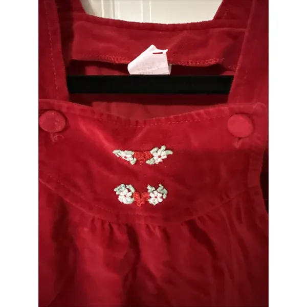 Vintage Little Girls Red Velvet Dress Size 4 With Flower Embroidery Christmas - Image 2