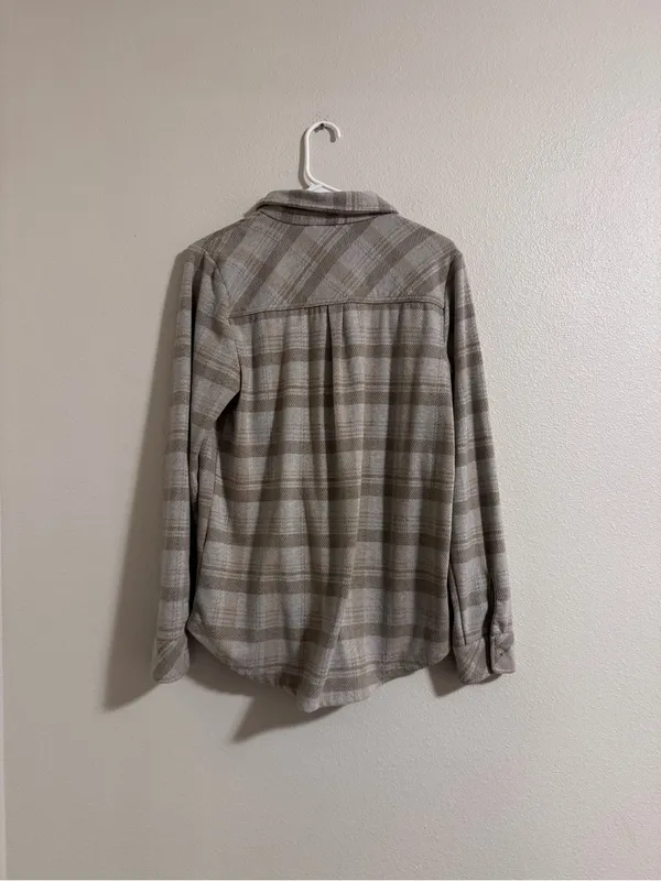 Thread & Supply Plaid Button-Down Shirt in Beige and Light Gray - Image 3