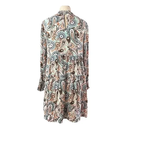 $138‎ Anthropologie Cady Tiered Longsleeve Mint Paisley Tunic Dress XS - Image 6