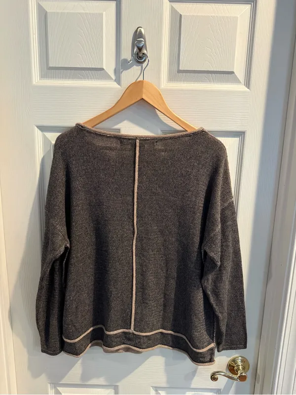 Max Studio Chocolate Brown Crewneck Sweater with Contrast Trim - Image 6