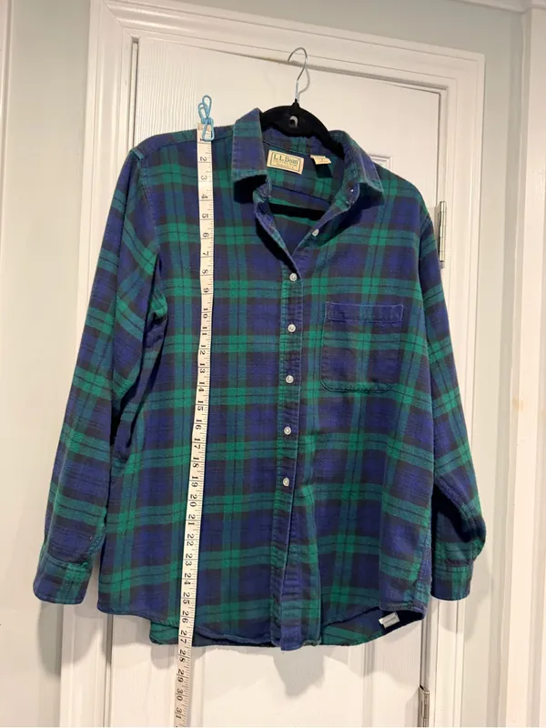VTG L.L Bean Size 8 Blue Green Plaid Cotton Flannel Long Sleeve Button Shirt - Image 6