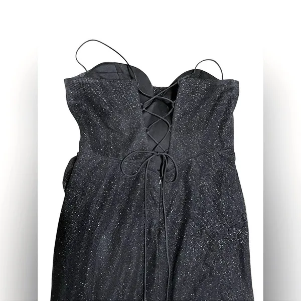 Black Glitter Corset Gown High Slit Lace Up Back Formal Prom Dress Sleeveless 12 - Image 9