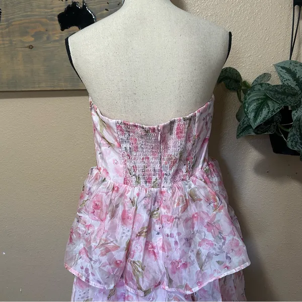 Pristine Cutie Light Pink Floral Organza Bustier Midi Dress - Image 6