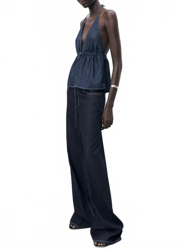 Mango Low-rise wideleg jeans NWT Open Blue Size 8 EUR 40 - Image 2