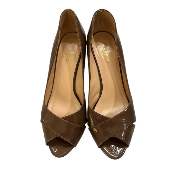Kate Spade New York Patent Leather Pump Heels Size 6 Brown Peep Toe Women Italy - Image 2
