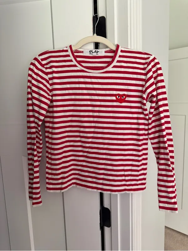 Play Comme Des Garçons Red White‎ Striped Long-Sleeve Tee Shirt - Image 2