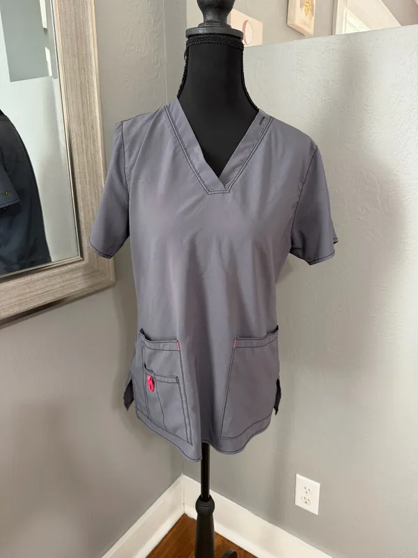 Carhartt Women's Force Cross-Flex V-Neck Scrub Top Grey Small. - Image 2