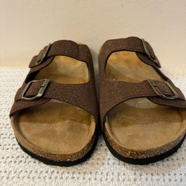 Women’s Flats Sandals–Adjustable Buckle Slip-On Comfort Slides with Cork Footbed - Image 5