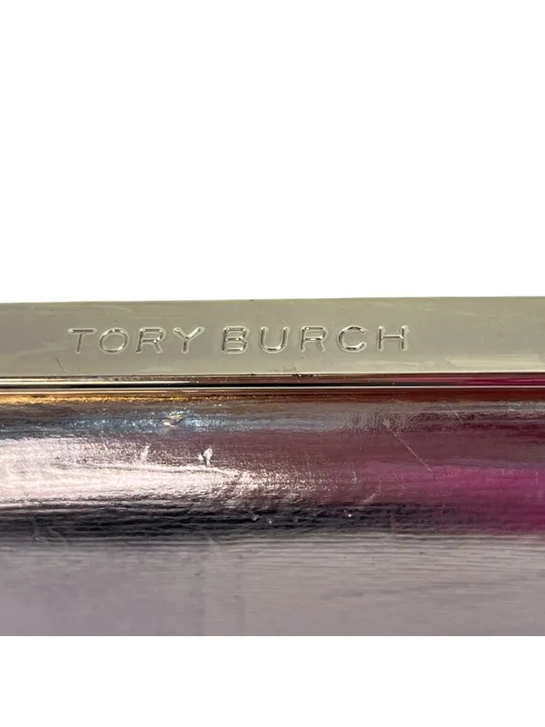 Tory Burch Gold Metallic Structured Clutch With Velvet Lining & Brass Details 2s - Image 8