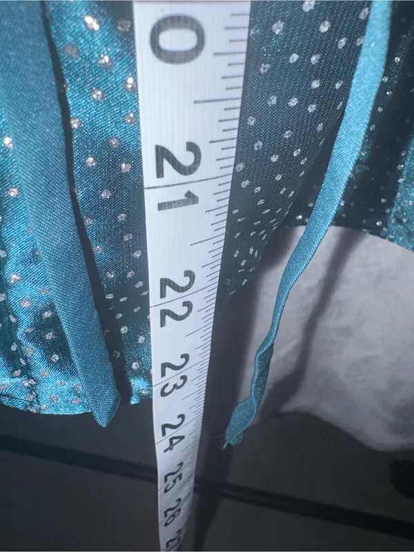 Amazon Strapless Teal Satin Polka Dot Cut Out Ruffle Dress - Image 6