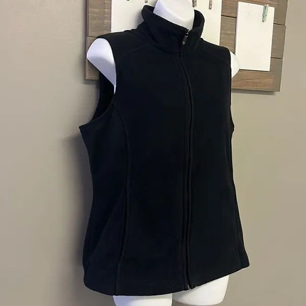 Land’s End Women’s Black Full Zip-Up Fleece Mock Neck Vest with Pockets- Medium - Image 5