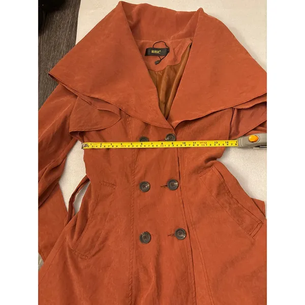 Brown Double Breasted Capelet Trench Coat S NEW Classic Retro Glam Preppy Retro - Image 10