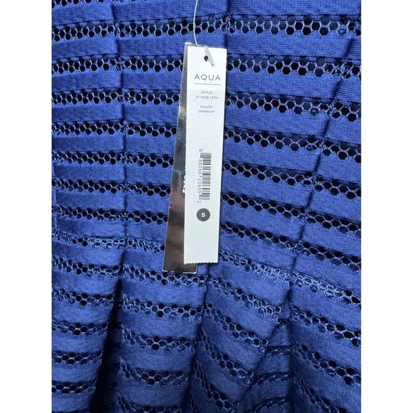 AQUA Navy Blue Lace Fit and Flare Dress Size S - Image 4