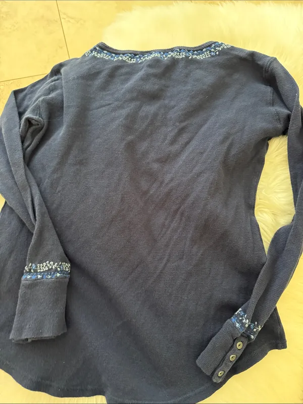 Lucky Brand Navy Blue Long-Sleeve Henley with Embroidered Trim - Image 4