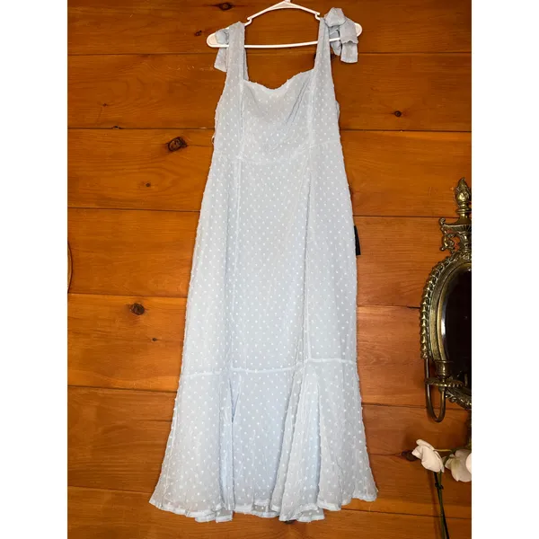 NWT Lulus Bimini Periwinkle Blue Swiss Dot Tie-Strap Midi Dress Vacay Size M - Image 2