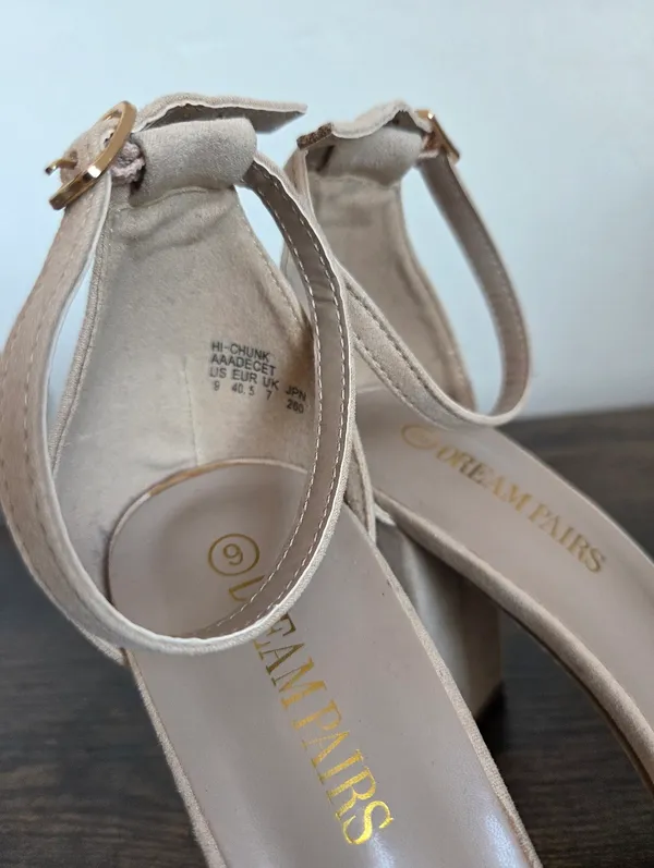 Dream Pairs Hi-Chunk Nude Beige Faux Suede Heels Ankle Strap Wedding Guest 9 - Image 6