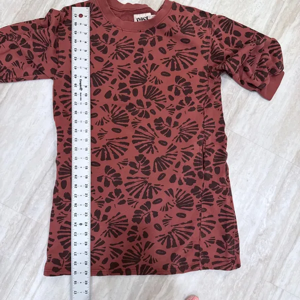 Pact Organic Cotton Sweatshirt Dress Rust Brown Botanical Leaf Print Mini Small - Image 4