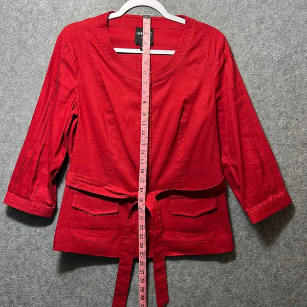 INSIGHT New York Red Linen Blend‎ Button Front Belted Blazer Jacket Size 12 - Image 4