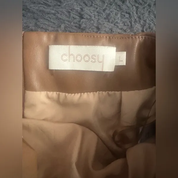 Choosy brand brown faux leather midi wrap skirt with side bow detail back zip L - Image 5