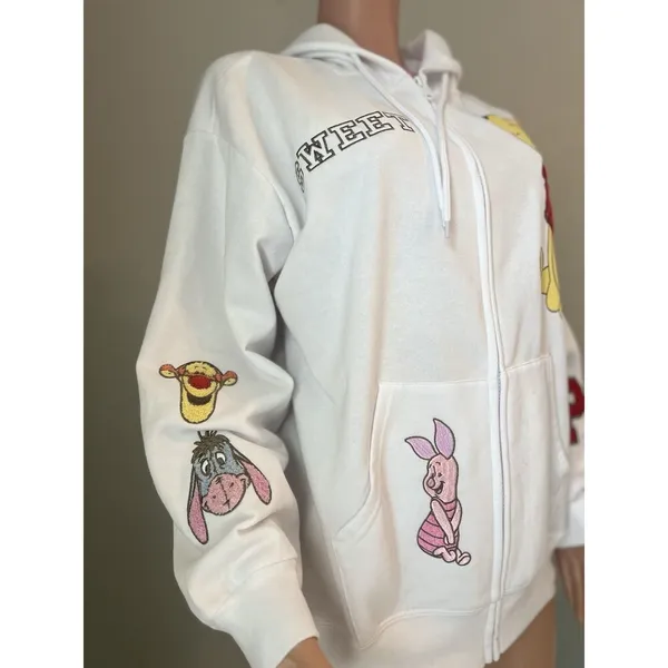 DISNEY Winnie The Pooh Women's Full Zip Sweatshirt Hoodie XL White NWT #33 - Image 9