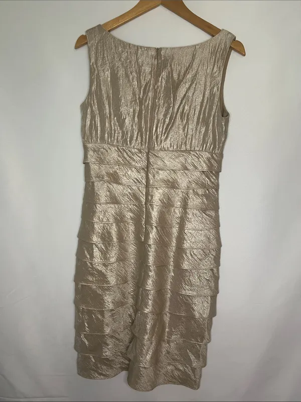 London Times Gold Metallic Tiered V-Neck Cocktail Sheath Dress - Size 8 - Image 3