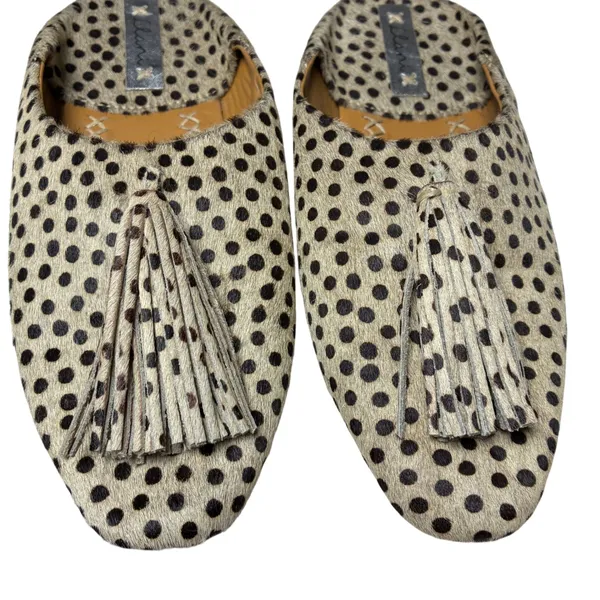 Clanni Calf Hair Polka Dot Mules Tassel Pointed Toe Tan Black Shoes Size 7.5 - Image 10