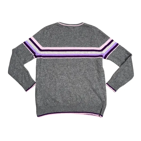 Charter Club Cashmere Sweater Womens Large Grey Pink Purple Stripe Excellent - Image 4